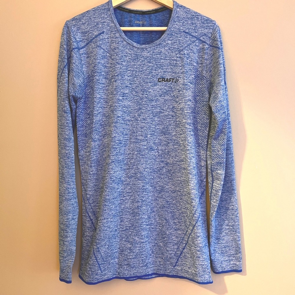 Craft Active Comfort Mens Blue Space Dye Long Sleeve Base Layer Top Size M